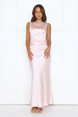 Crystal Shine Satin Maxi Dress Pink