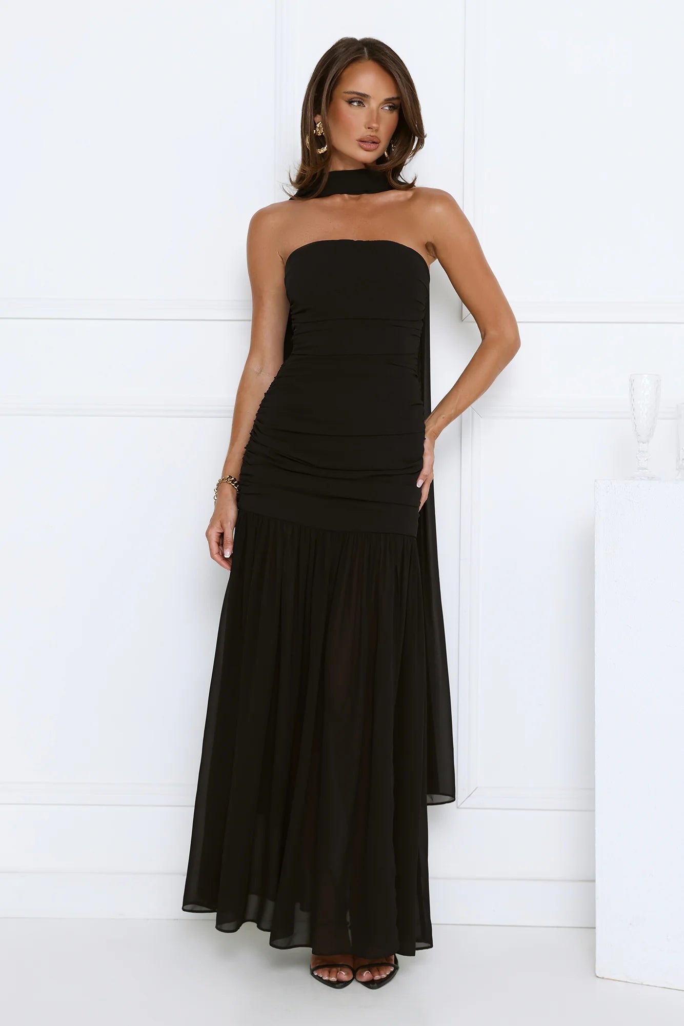 Soir茅e Glow Strapless Maxi Dress Black
